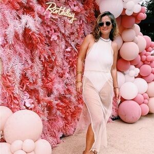 Ivory Chiffon Sheer Babydoll Halter Robe Regular Size Women's Swimsuit Coverup